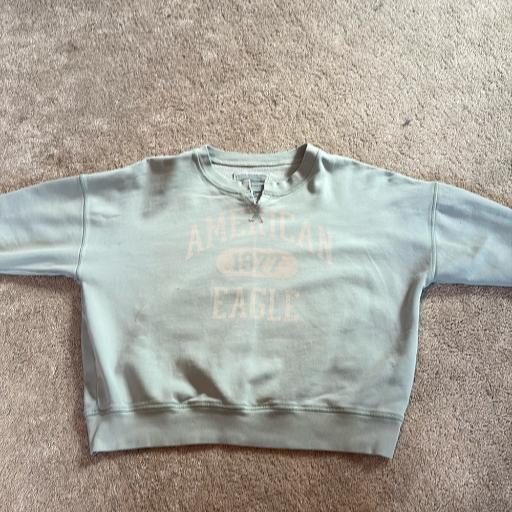 American eagle crew neck, minty green with whitish lettering